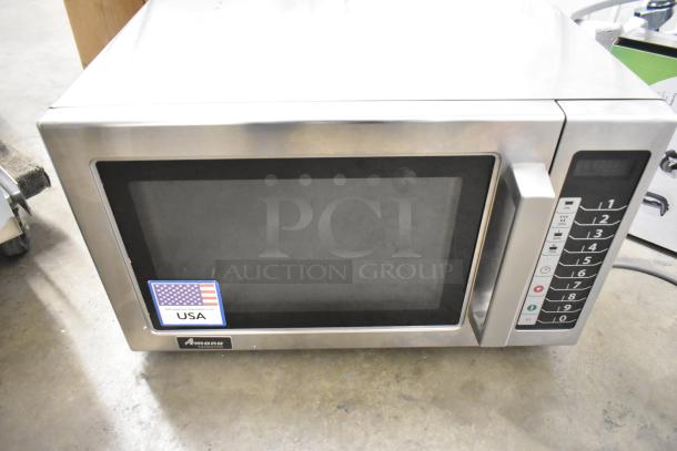 IN ORIGINAL BOX! 2021 Amana RCS10TS stainless steel commercial microwave, 120V, 1 Phase, touchscreen controls, USA-made.