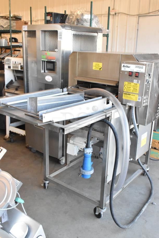 2017 Belshaw Adamatic TG50 stainless steel thermoglazing station, floor style on casters, 208V, 1 phase, commercial use.