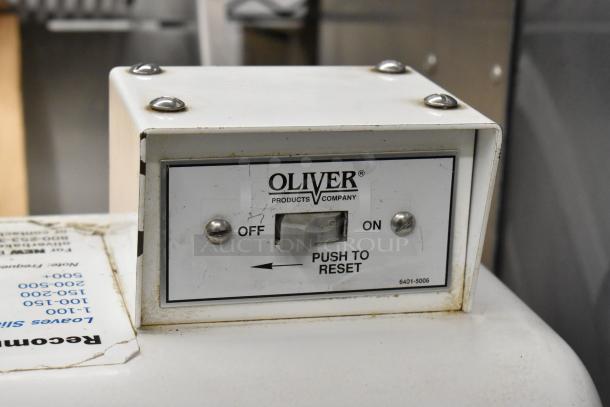 Oliver 797-32NC metal bread slicer, commercial floor style, with control panel, on casters, 115V, 1 phase.