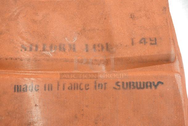 20 Orange Silform 2 Loaf Baking Pan Liners, "Made in France for Subway," mesh texture, lightly used.