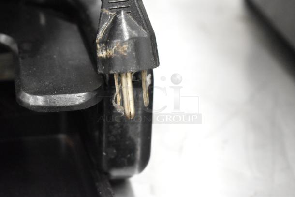 Bregani Metal Espresso Bean Grinder plug, shows signs of wear. 115 Volts, 1 Phase. Commercial countertop model.