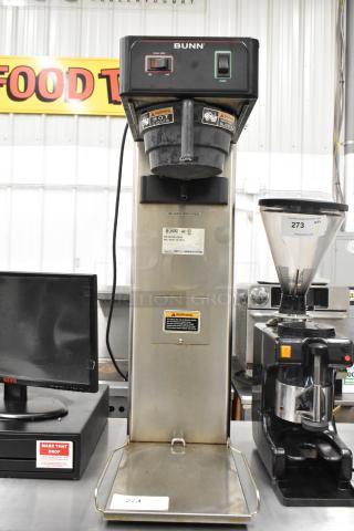 Bunn TB3Q/TD4T iced tea machine, stainless steel, 115V, countertop model, with warning labels, used condition.