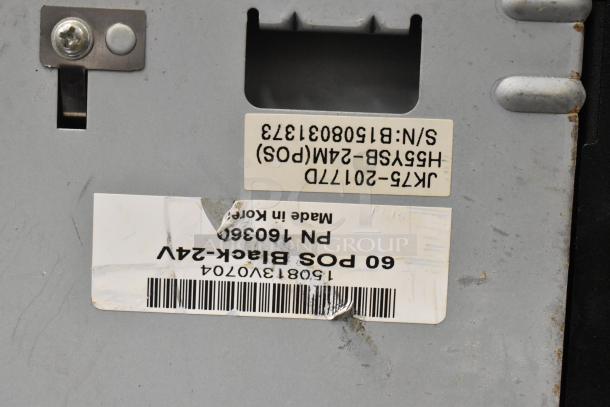 Revo Monitor with metal cash drawer, features visible labels indicating model and serial number; used condition.