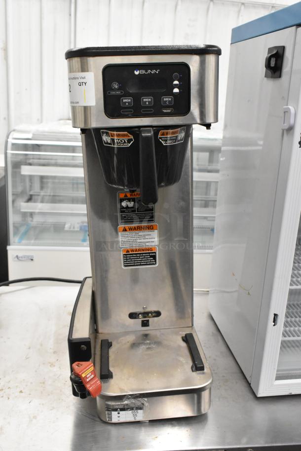 2020 Bunn ICB SH stainless steel commercial iced tea machine with hot water dispenser and poly brew basket, in good condition.