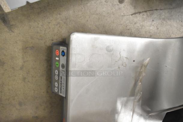 2020 Bizerba GSP HD meat slicer, metal, 120V, 1 phase. Control panel visible with brand and model markings.