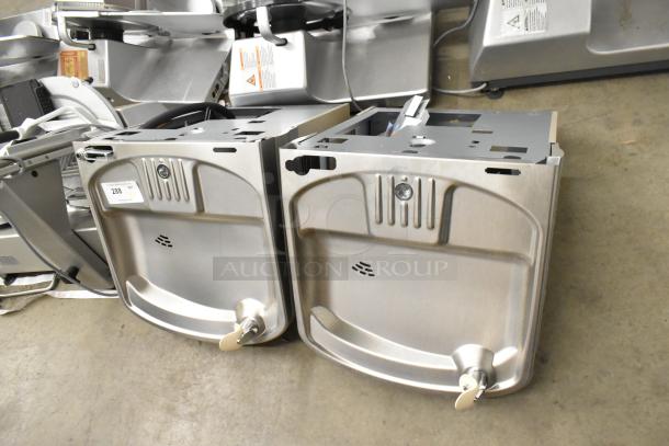 Two Elkay EZSTLDWS_1G stainless steel wall mount water fountains, brand new, scratch and dent condition, 115V, 1 phase.