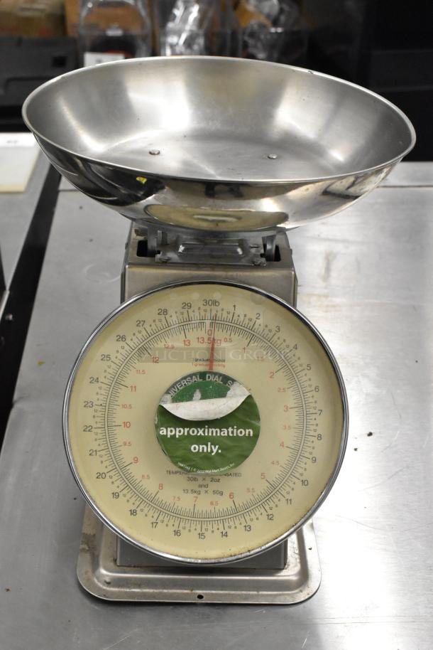 Two metal countertop scales, including Yamato SM(N) with bowl, and Marco SW10211. Sticker reads "approximation only."