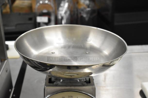 Two metal countertop scales, including Yamato SM(N) and Marco SW10211, stainless steel construction, used condition.