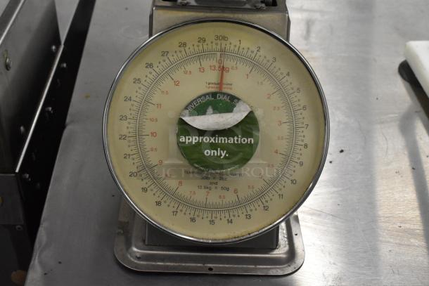 Two metal countertop scales, Yamato SM(N) and Marco SW10211, in used condition with visible dials for measurements.