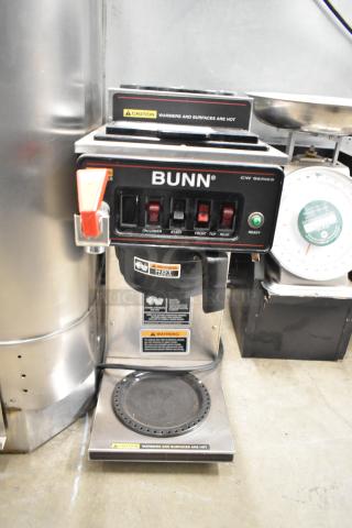 Bunn CWTF15 Stainless Steel Commercial Countertop 3 Burner Coffee Machine w/ Hot Water Dispenser and Poly Brew Basket. 120 Volts, 1 Phase. - Item #1214426