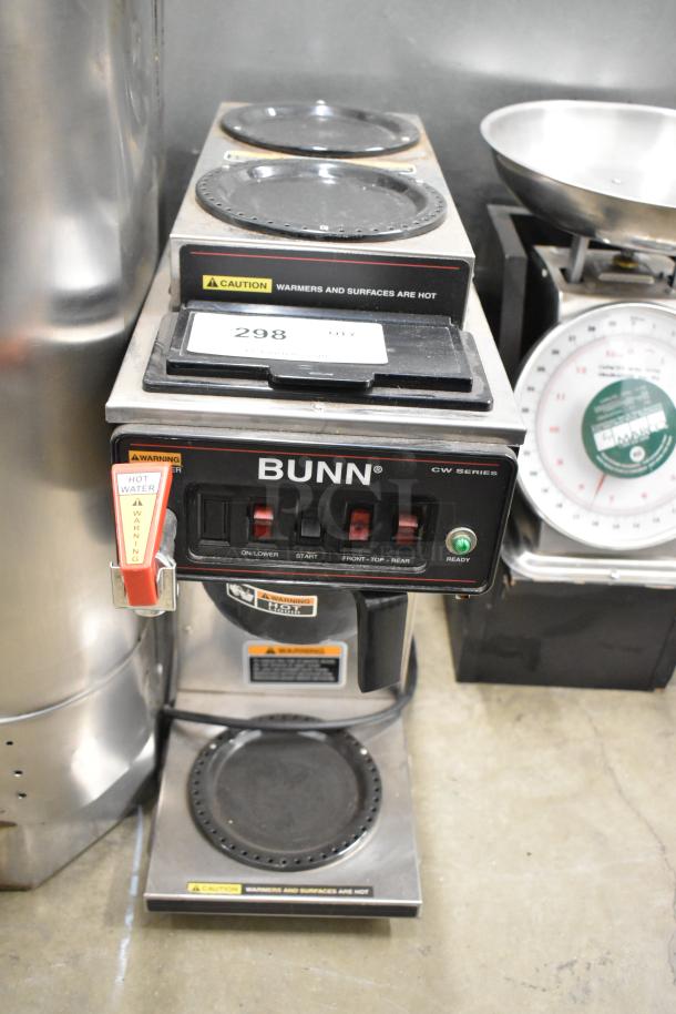 Bunn CWTF15 Commercial Coffee Machine, stainless steel, 3 burners, hot water dispenser, poly brew basket, 120V, 1 phase.