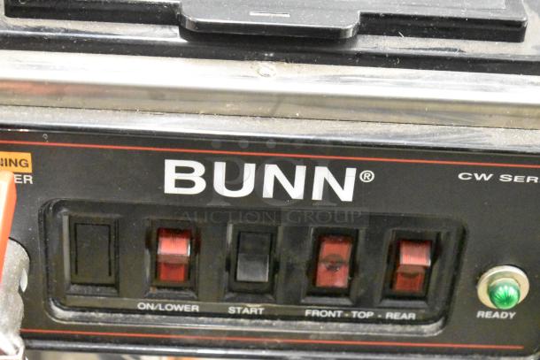 Bunn CWTF15 coffee machine, stainless steel, 3 burners, hot water dispenser, poly brew basket. Model CWTF15, 120V.