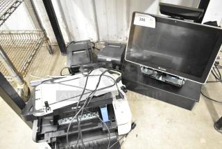 Par POS monitor with 2 Epson receipt printers, metal cash drawer, Canon K10339 printer, and keyboard. Condition: Used.