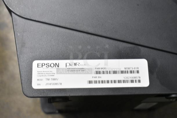 Epson TM-T88IV printer with label showing model and serial number, part of Par POS system bundle.