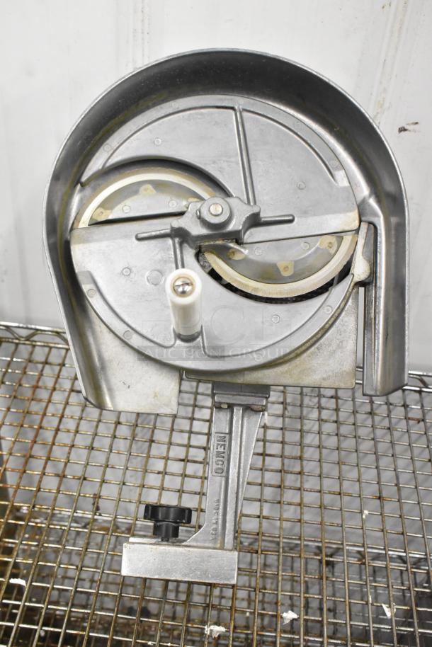 Nemco Metal Countertop Vegetable Slicer, industrial design, sturdy metal construction, visible Nemco branding, good condition.