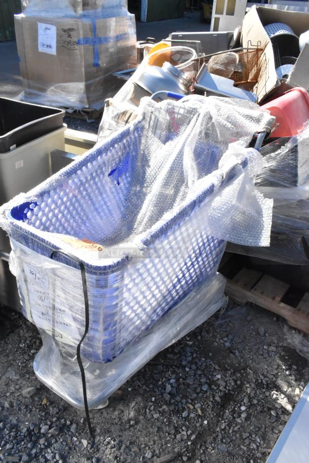 BRAND NEW SCRATCH AND DENT 460PSHPCRTL58, Regency Blue Plastic Grocery Cart, 5.8 Cu. Ft., wrapped in packaging.