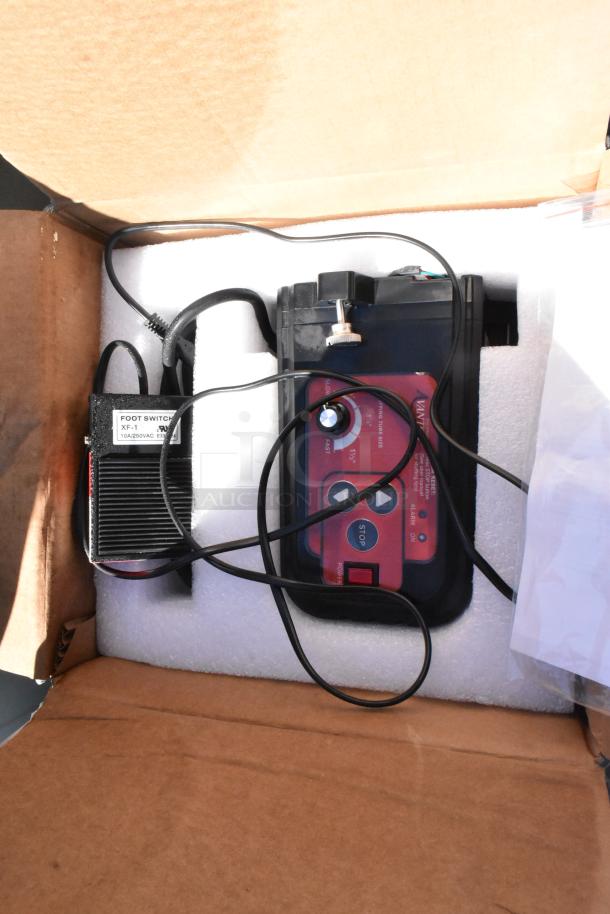 Brand new Avantco 177SSV2MOTOR for sausage stuffers in original packaging, 120V, 30W, with foot switch; minor scratches.