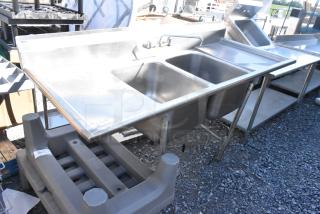 Stainless Steel 2 Bay Sink w/ Dual Drain Boards, Faucet and Handles. - Item #1214488