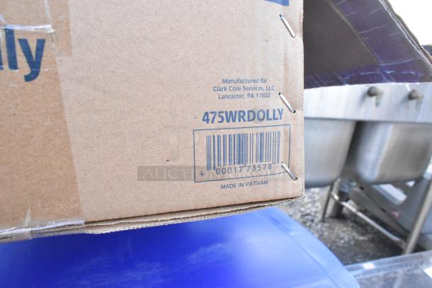 BRAND NEW Lavex Black Slim Trash Can Dolly 475WRDOLLY. Scratch and dent condition. Box labeled, "Made in Vietnam."