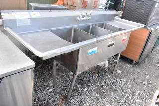 Stainless Steel Commercial 3 Bay Sink w/ Dual Drain Boards. - Item #1214510