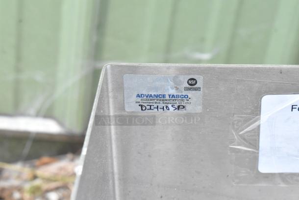 Advance Tabco DI-1-10SP stainless steel sink with 6" side splash, 10"x14"x10" bowl. New scratch and dent. NSF certified label.