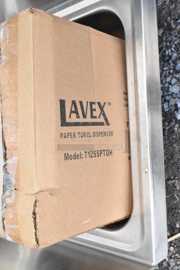 Regency 600HS17KSS stainless steel single bay sink, brand new with scratches and dents, next to Lavex box.