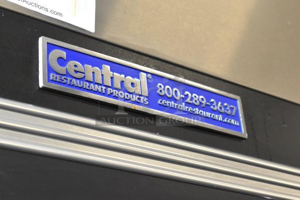 Centaur 69K-035 stainless steel 2-door reach-in freezer with racks, 115 volts, 1 phase; Central Restaurant Products label visible.