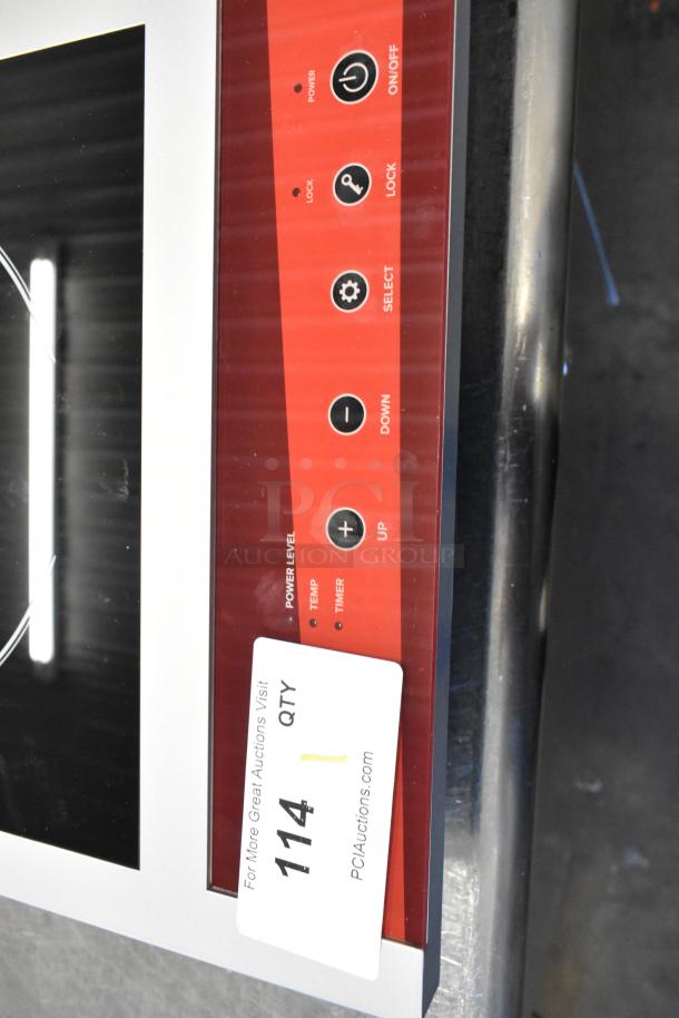 Brand new 2025 Avantco 177IC18DB double induction range, 120V, with controls for power, temp, timer; slight scratches.