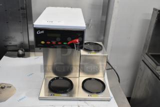 BRAND NEW SCRATCH AND DENT! Curtis ALP3GTR12A000 Stainless Steel Commercial 12 Cup Coffee Brewer with 3 Lower Warmers on Right. 120 Volts, 1 Phase. - Item #1214090