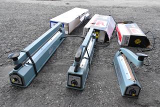 3 new Galaxy Impulse Heat Bag Sealers, scratch and dent, with timer, 110V, 1 phase. Includes models FS-200, FS-300, FS-400.
