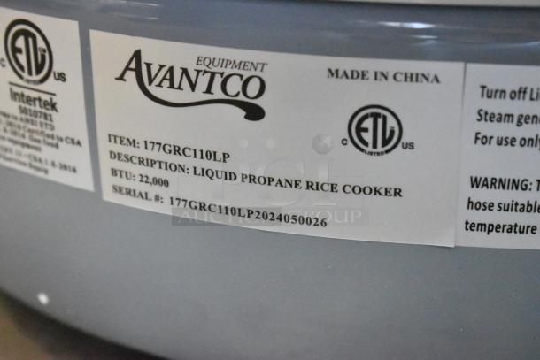 Brand new Avantco 177GRC110LP countertop propane rice cooker, 22,000 BTU, minor scratches, serial #177GRC110LP2024050026.