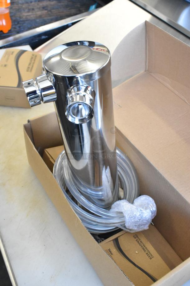 Brand new Avantco 178TOWERDBL 2 Tap Tower with 3" column and keg couplers, slight scratch and dent, in box.