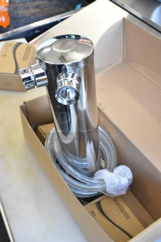 Brand new Avantco 178TOWERDBL 2 Tap Tower with 3" column and keg couplers, slight scratch and dent, in box.