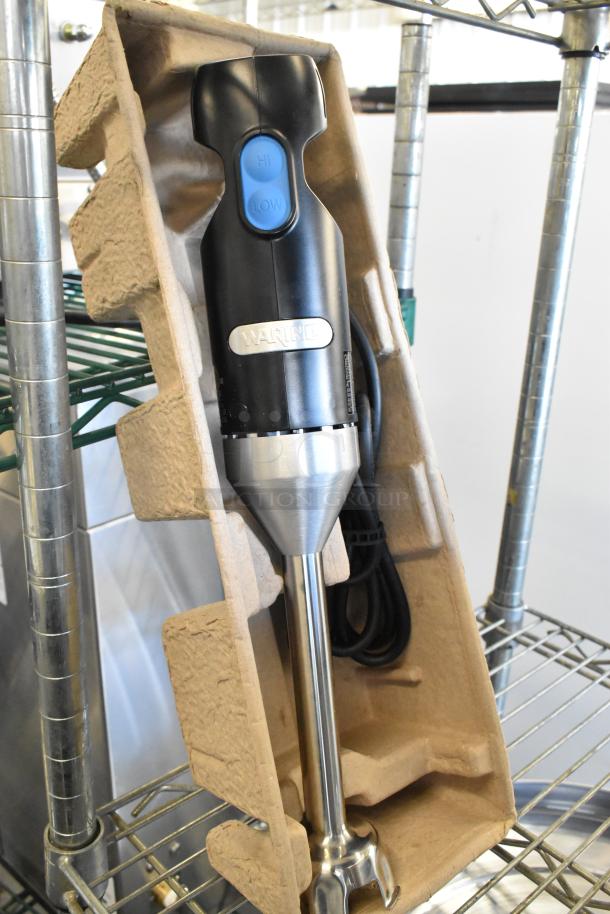Waring WSB35 Quick Stik 7" 2-Speed Immersion Blender in packaging, brand new, features 1/6 hp motor, high/low settings.