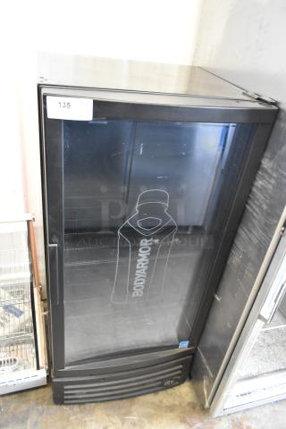 IDW GCG-10-F334B metal single door reach-in cooler merchandiser, 115 volts, 1 phase. Black exterior with glass door.