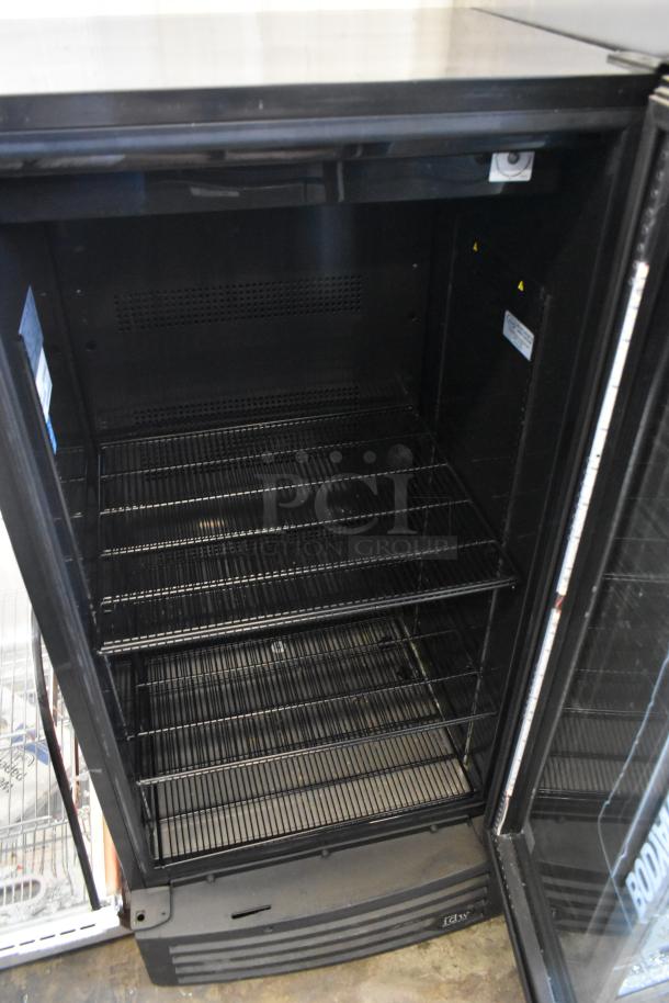 IDW GCG-10-F334B single door reach-in cooler, metal build, 115V, 1 phase. Features wire shelves and glass door, good condition.