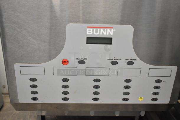 Bunn IMIX-5 stainless steel cappuccino machine, features size buttons, stop, and hot water options. 120/208-240V, 1-phase.
