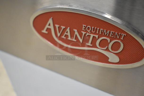 Close-up of Avantco equipment logo on 2024 model 177EF40D stainless steel commercial electric fryer.