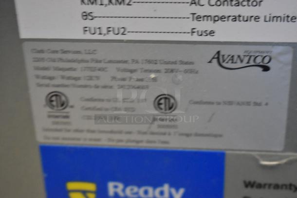 Alt text: 

"Label on Avantco 177EF40D Fryer showing model info: 240 volts, 1 phase, ETL certified."