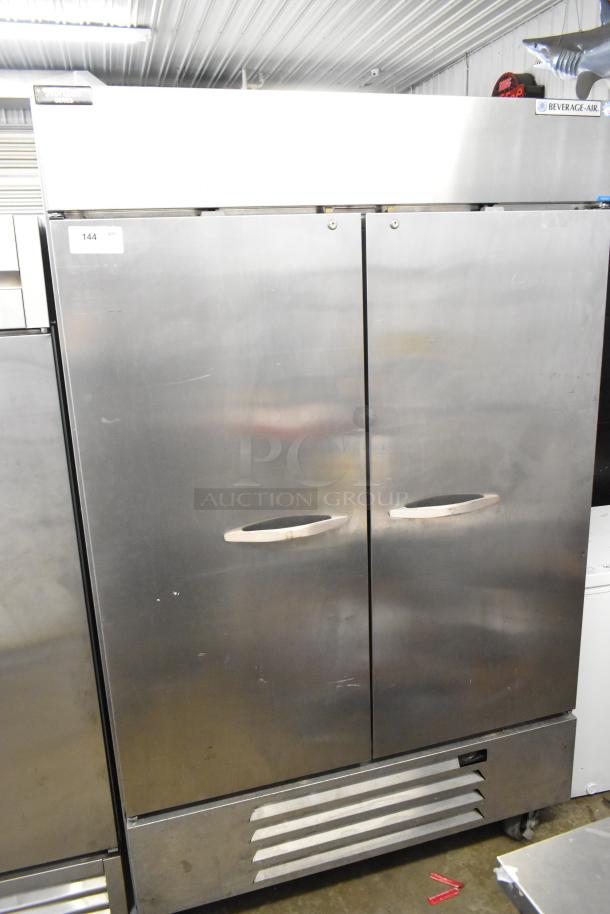 Beverage Air HBF49-1 stainless steel commercial 2-door reach-in freezer with poly-coated racks and casters. 115V, 1 phase.