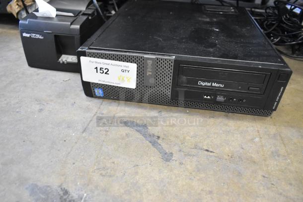 Lot featuring a Star TSP100 receipt printer, Dell computer tower with visible label, and assorted equipment on concrete floor.