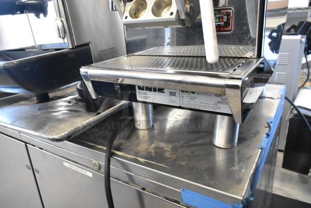 Unic Phoenix-MI stainless steel espresso machine, single group, countertop model. Features 110 Volts, 1 Phase, certified NSF.