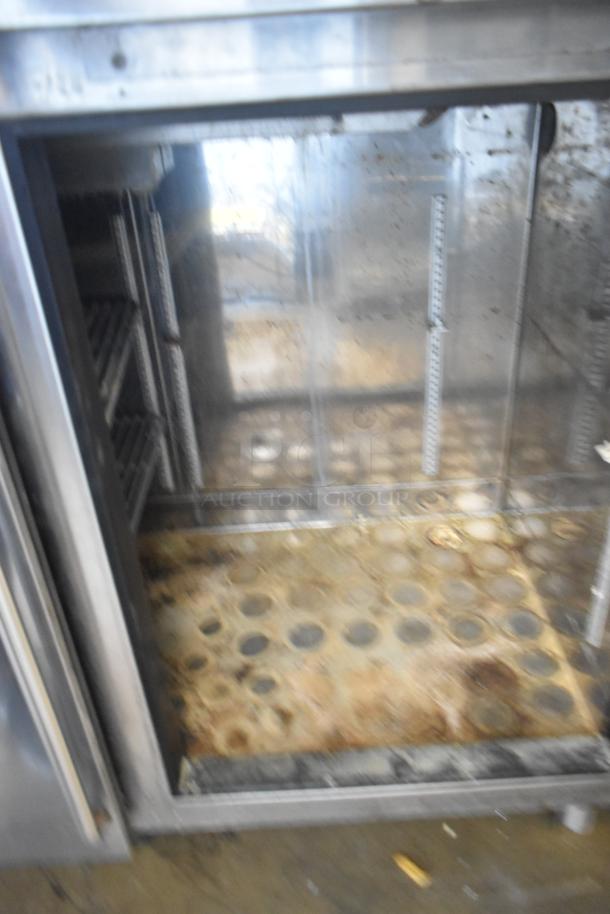 Perlick BR48 stainless steel 2-door undercounter cooler, 115V, 1 phase, worn interior, model BR48, for commercial use.