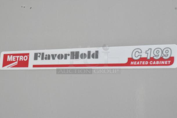 Metro C199 Flavor Hold Heated Cabinet label; reads "Metro FlavorHold C-199 Heated Cabinet."
