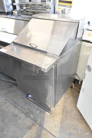 True TSSU-27-12M-B stainless steel sandwich prep table, bain marie mega top, commercial casters, 115V, 1 phase.