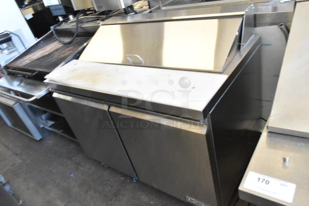 Motak MST-48-X stainless steel prep table with bain marie top, 115V, 1 phase, on casters, ideal for sandwich and salad prep.
