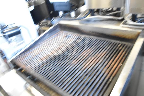 MagiKitch'n 636 stainless steel commercial charbroiler grill, natural gas, with under shelf. Used condition.
