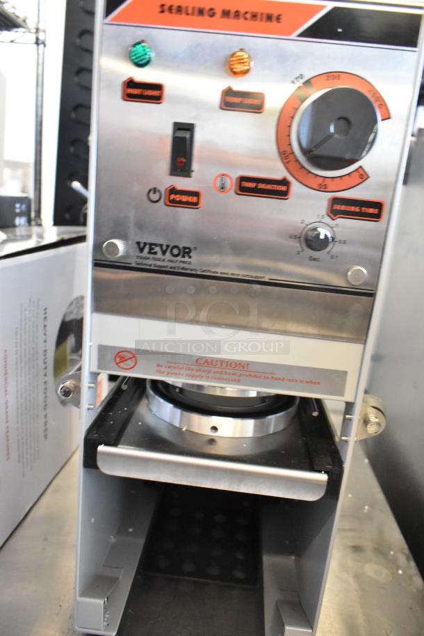 Vevor WY-680 stainless steel semi-automatic bubble tea cup sealing machine, with control panel. 120 volts, 1 phase.