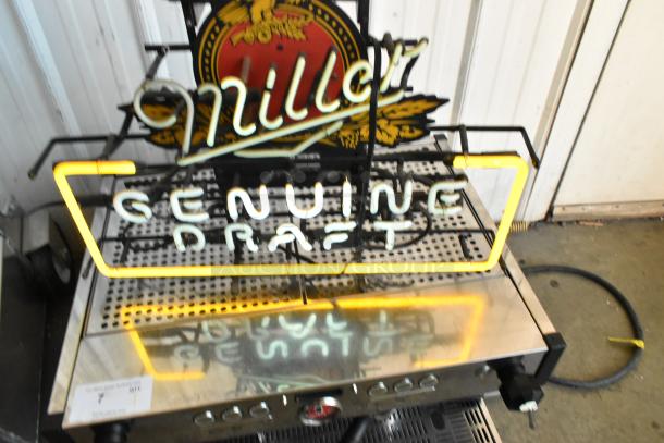 Miller Genuine Draft neon light up sign, features yellow and white neon, vintage bar decor, local pickup only.