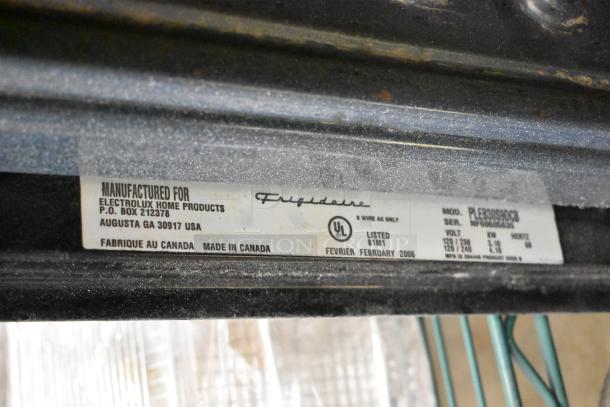 Frigidaire PLEB30S90CB Stainless Steel Electric Oven label, 120/208-240V, manufactured February 2006, made in Canada.